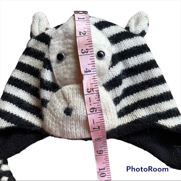 Wool Zebra Cozy Hat with Braids - Picture 6 of 7
